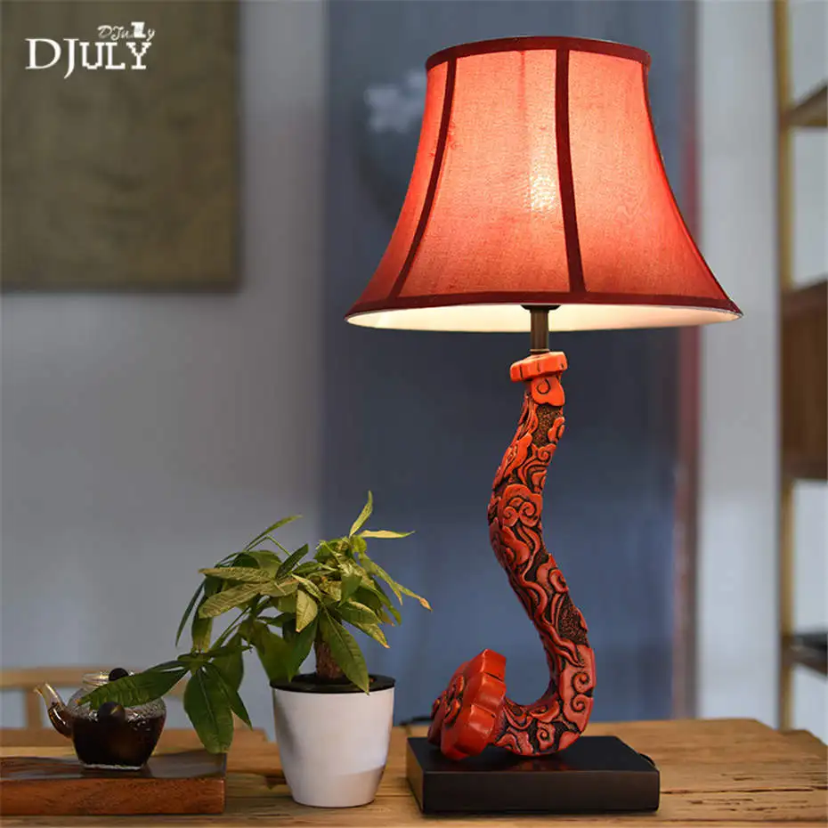 Chinese style retro design Aged resin fabric table lamp for Living room bedroom study Tea house desk lamps country led luminaire | Освещение