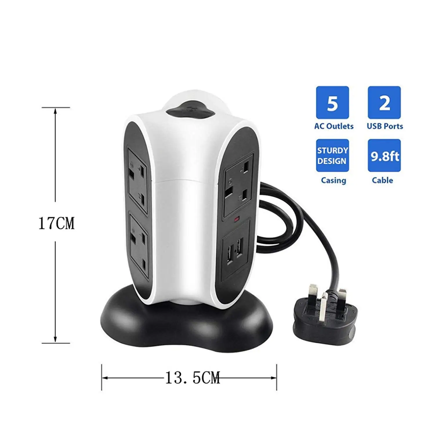Вертикальные сетевые ленты с 5 выводами розетки для Великобритании 2 USB портами