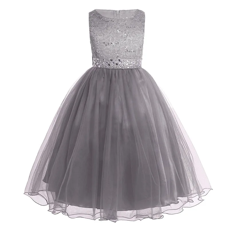 Iiniim/платье принцессы для девочек-подростков; vestidos; свадебное кружевное бальное платье в сеточку; элегантное торжественное детское платье-пачка для дня рождения - Цвет: Gray