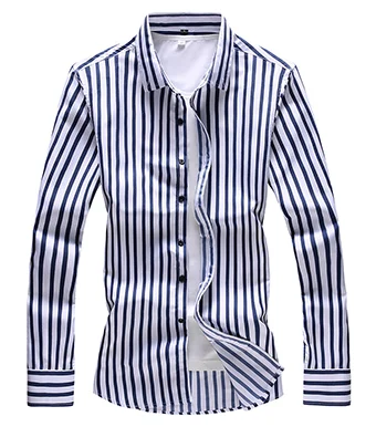 LONMMY 6XL 7XL вертикальные полосы мужские рубашки с длинным рукавом мужские Рубашки повседневные облегающие Гавайские блузки мужские camiseta masculina красные - Цвет: blue
