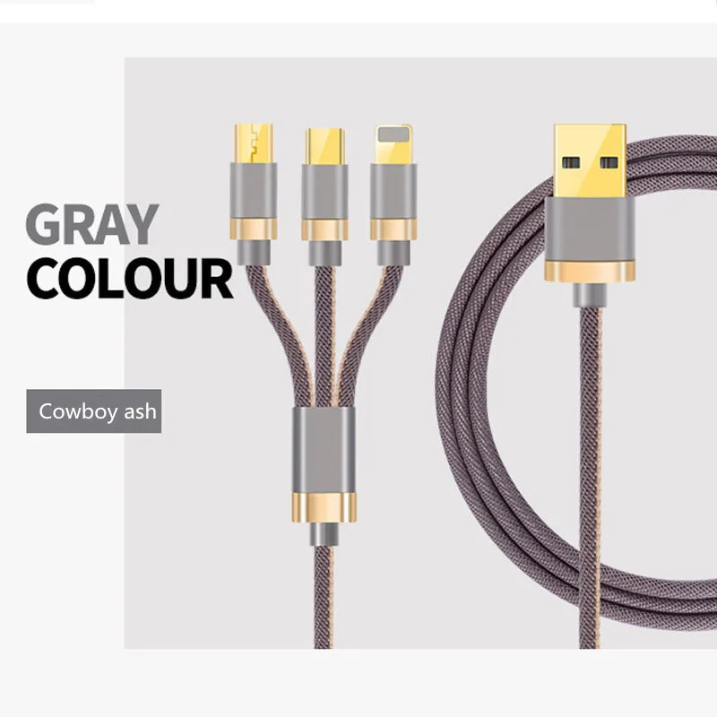3 в 1 мобильный 2AMAX телефонный кабели для iPhone 6 Samsung Micro USB type C зарядное устройство для Xiaomi huawei Быстрая зарядка type-C Дата кабель - Цвет: Gray