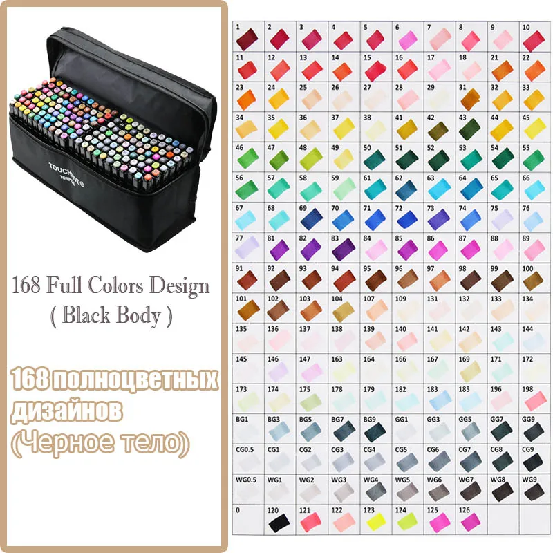 168 Colors Black TouchFIVE 168 цветов художественный маркер с двойной головкой маслянистый на спиртовой основе эскизный маркер художественные кисти для рисования школьные товары для рукоделия - Цвет: 168 Colors Black