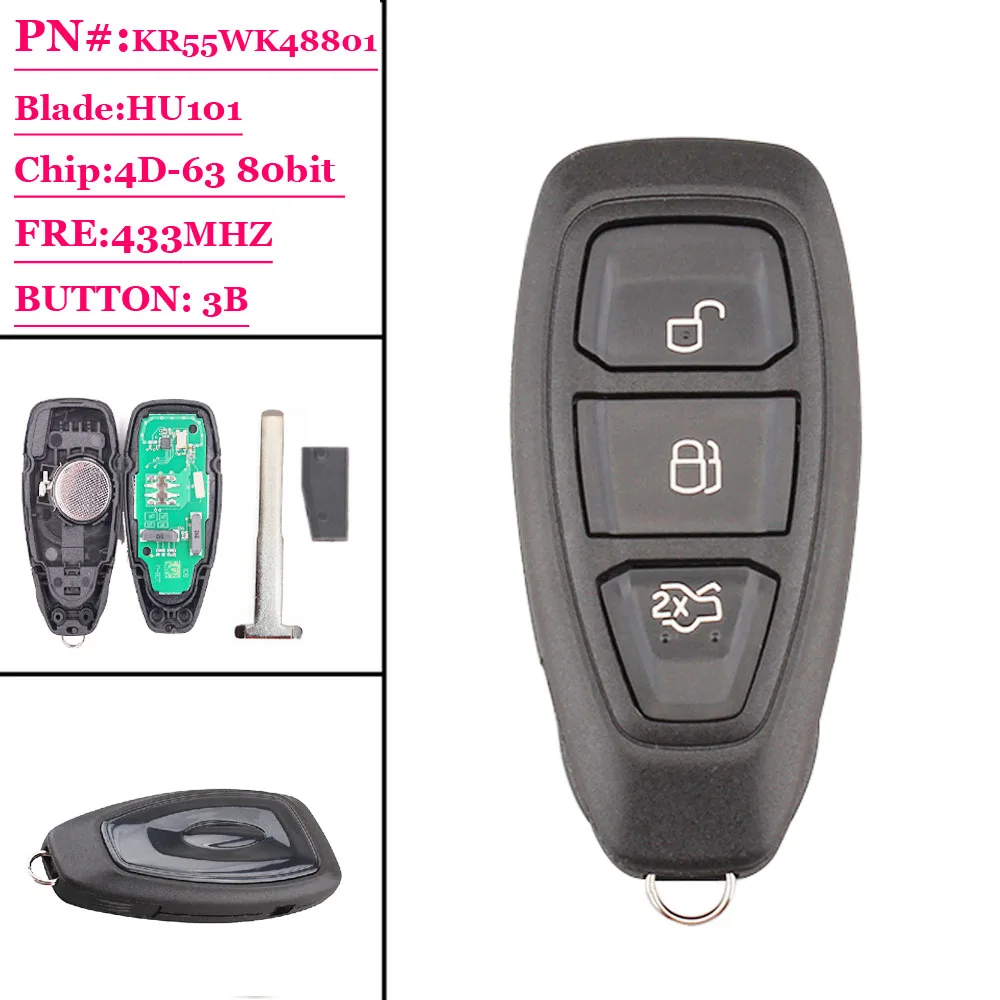 1 шт. 3-кнопочный смарт-ключ KR55WK48801 433 МГц для Ford Focus Fiesta Kuga 2011 2012 2013 2014 2015 | Автомобили