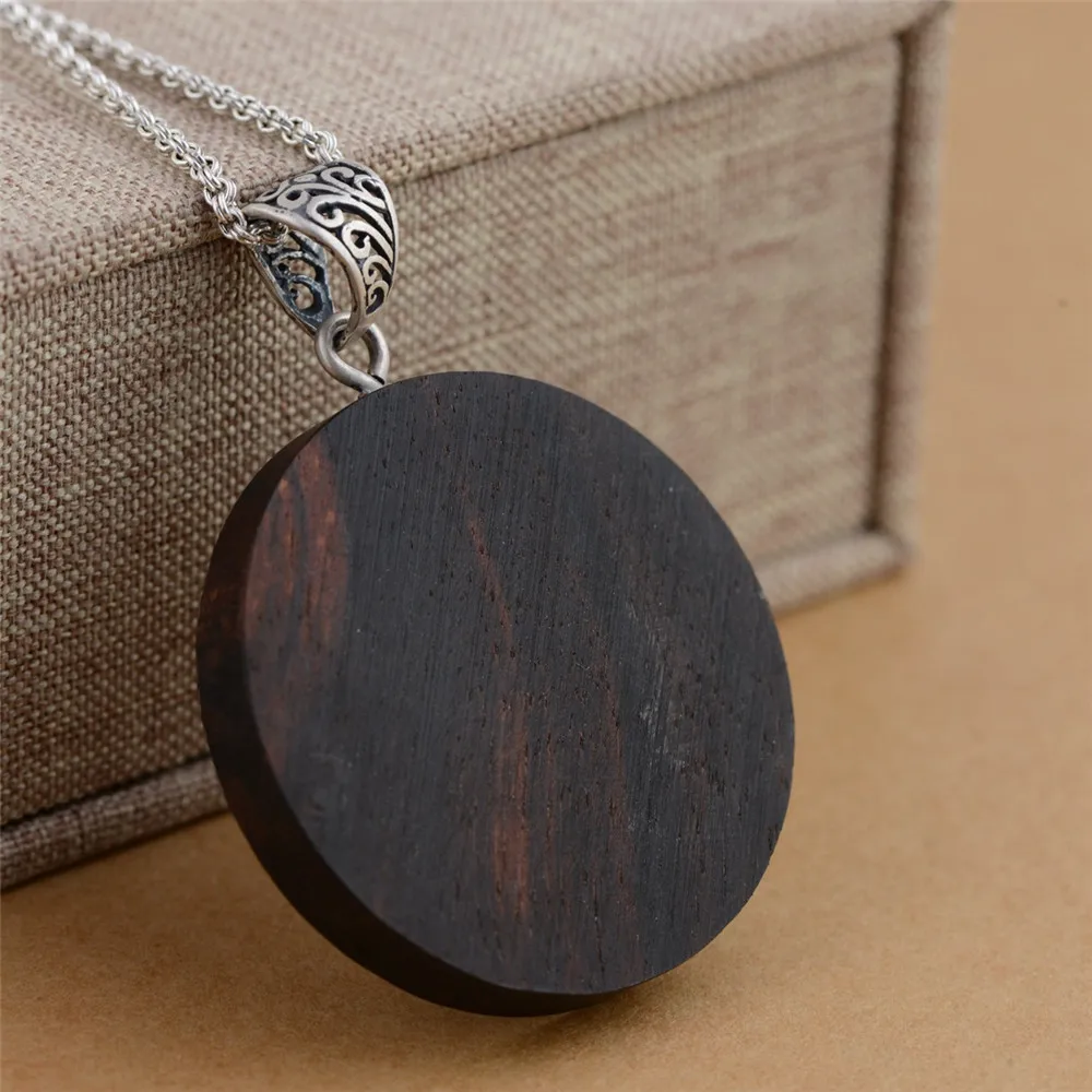 

HFANCYW Pure 925 Silver Six Words Mantra Pendant Black Sandalwood Tibetan Prayer Buddhist Thai Silver Unisex Jewelry Dropship