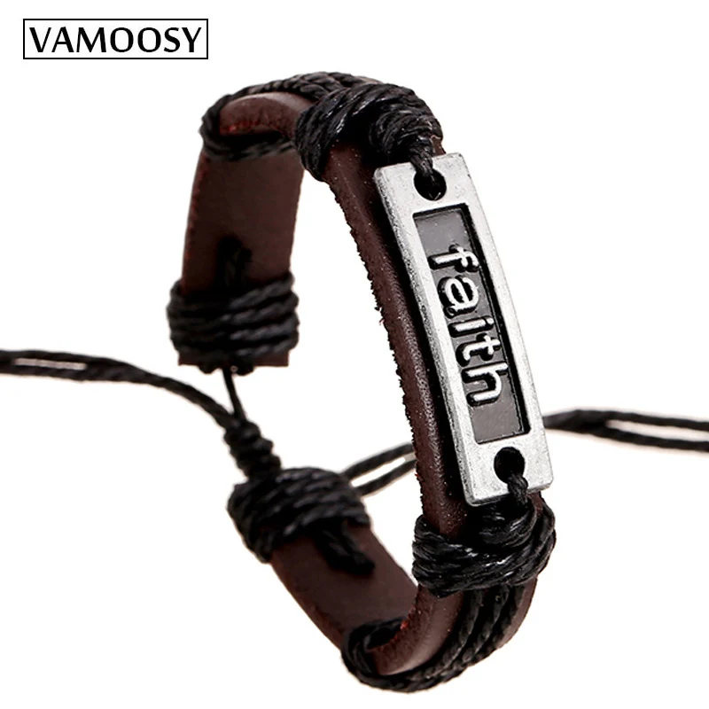 

Кожаный браслет VAMOOSY Lucky Faith, ювелирные изделия 2018, модные мужские и женские ювелирные изделия, браслеты, регулируемый вощеный веревочный пле...
