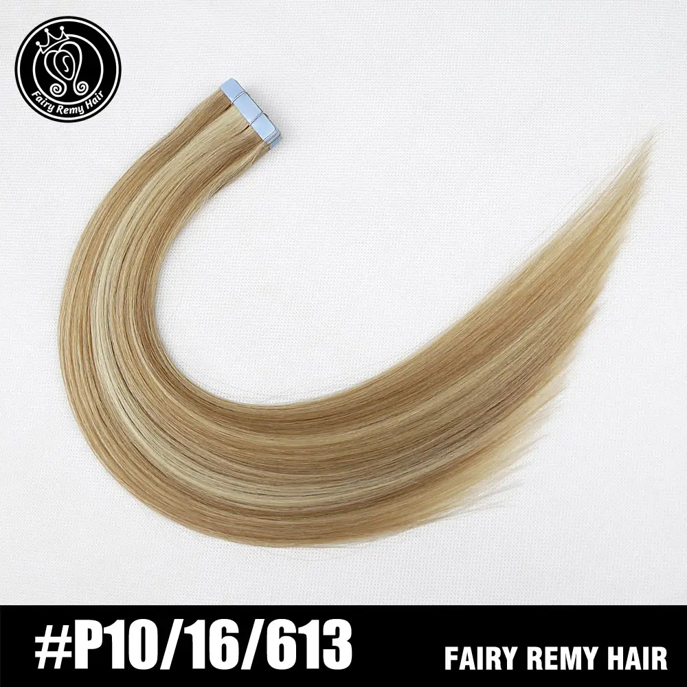 Феи remy волосы 2,0 г/шт. 1" настоящие Remy ленты в человеческие волосы для наращивания прямые Remy на силиконовый, невидимый PU Weft расширение - Цвет: P10/16/613