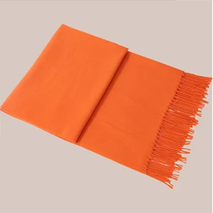 Orange Модный розовый/красный/фиолетовый однотонный зимний шарф, женские шарфы, зеленый кашемировый женский шарф, Длинные теплые женские пашмины шали - Цвет: Orange