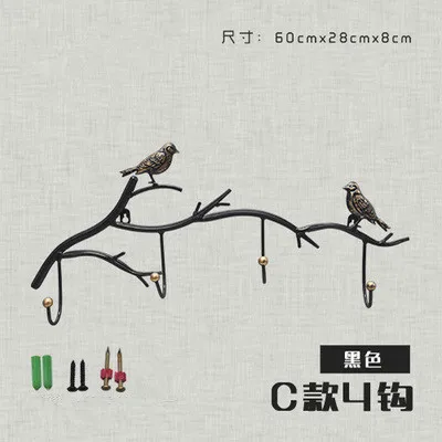 Black-4 3/4/5/6 крючков в ретро-стиле, метлаллическая Птица декоративные крючки креативная настенная подвеска ключ для хранения одежды Держатели Многофункциональный Ванная комната стеллажи для выставки товаров - Цвет: Black-4