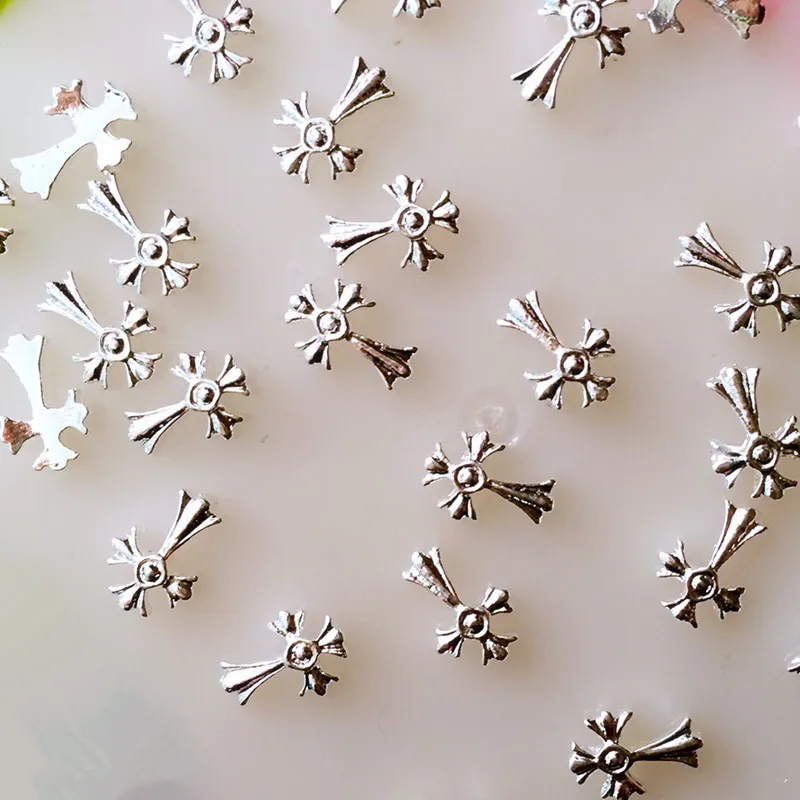 50 шт./лот 6*8 мм Серебряный Крест 3D DIY металлический сплав для маникюра искусство