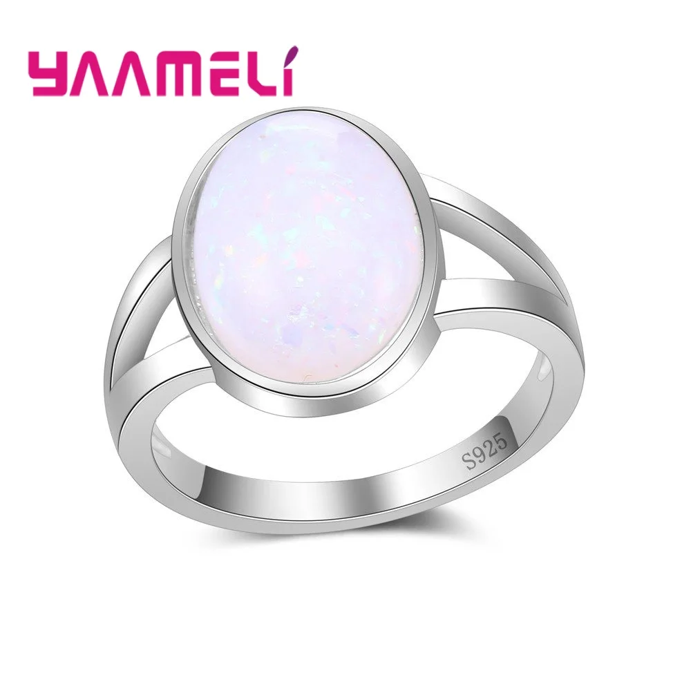 

Gorgeous Elegant Big Round Opal Finger Rings For Women Ladies Excellent 925 Sterling Silver Present Crystal Jewelry