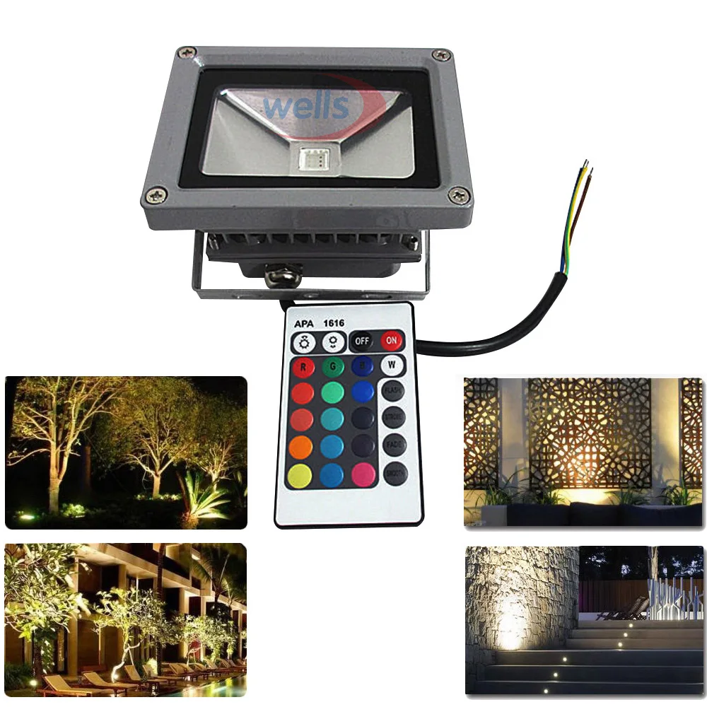 10W LED Flood Light White/Warm White/Red/Green/Blue/RGB Outdoor Waterproof IP65 Multicolor Spotlight+ 24key IR Remote AC 85-265V