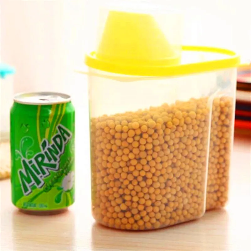 Yellow 2L пластиковый диспенсер для зерновых культур, ящик для хранения, Кухонный Контейнер для зерна риса, хороший кухонный ящик для хранения риса, ящик для хранения зерна муки - Цвет: Yellow