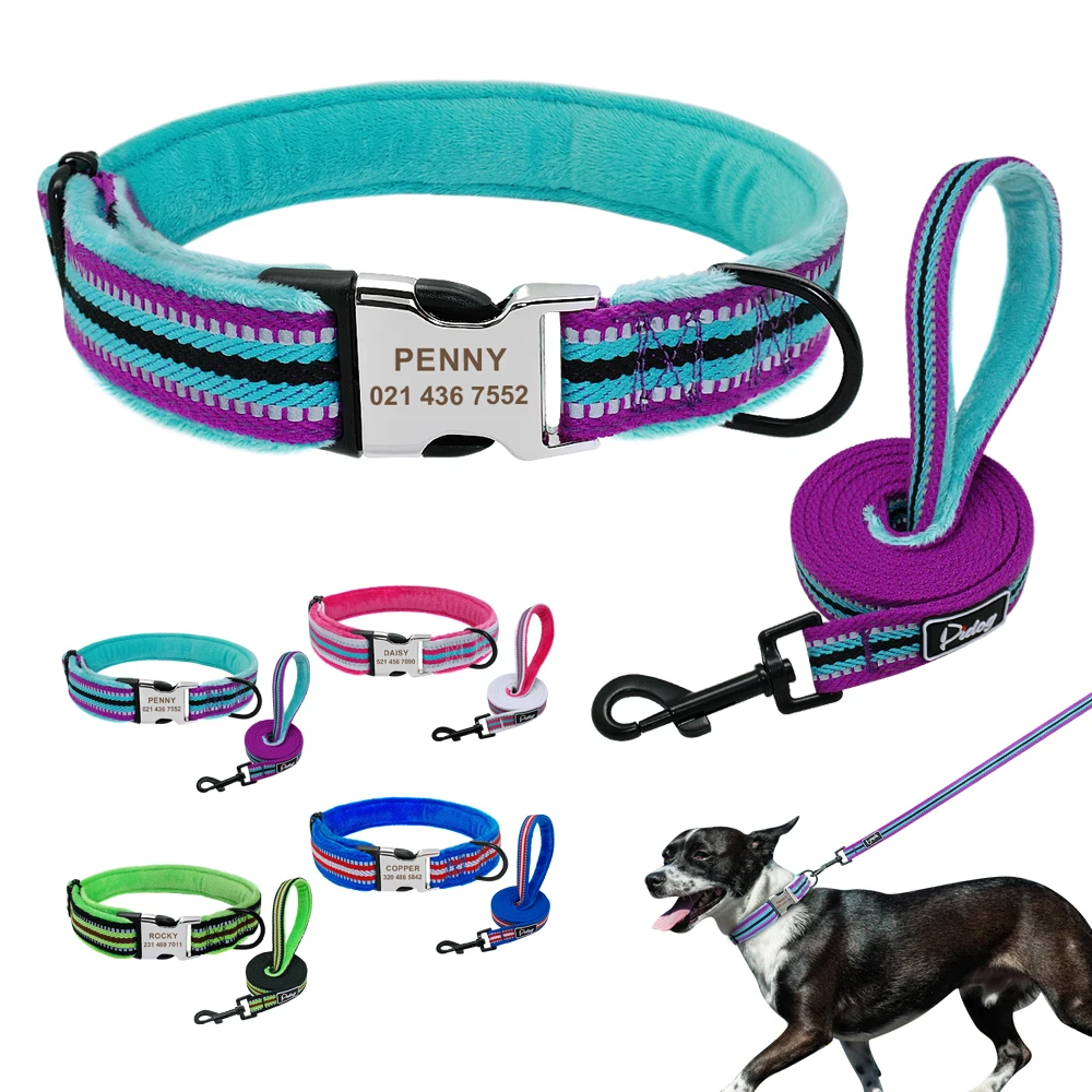 

Soft Padded Dog Collar And Leash Set Personalized Nylon Reflective Dog Collar Customized Pet Collars For Small Medium Large Dogs