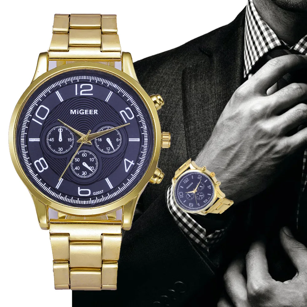 Migeer модные мужские часы Masculino Crystal из нержавеющей стали Кварцевые Лидирующий