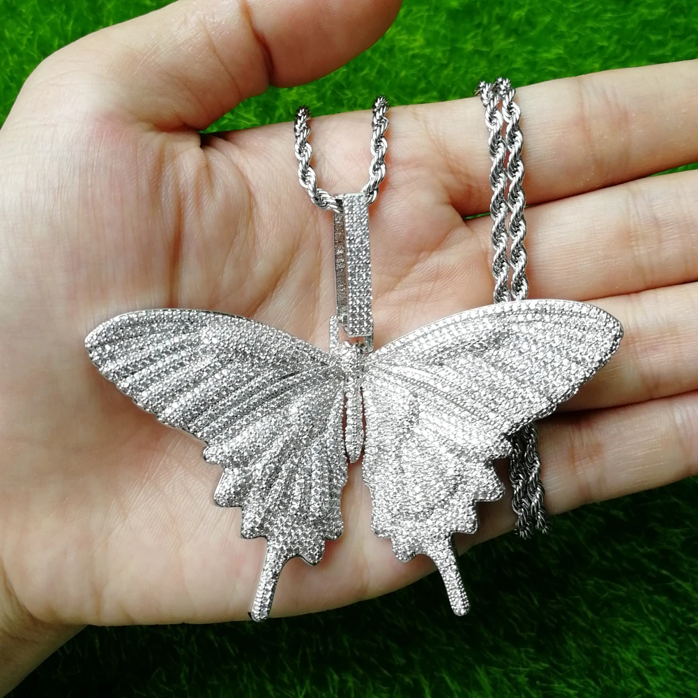 6 Цвета со Льдом Bling большой цветной CZ Бабочка Кулоны из нержавеющей стали для