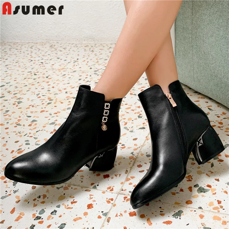 ASUMER/Большие размеры 34-43 Ботинки из натуральной кожи Женская обувь на молнии и