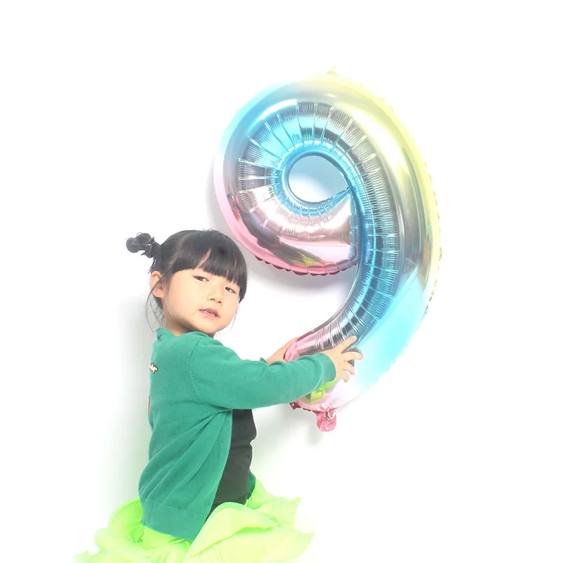 32 дюйма синий градиентный шар с цифрой фольга шары Радуга цифра воздушный Дети