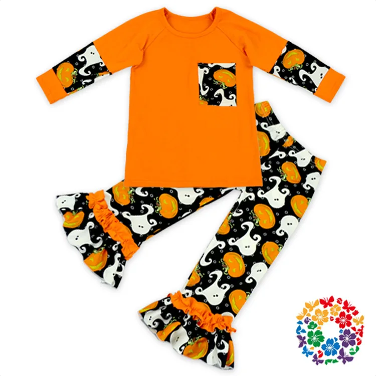 

2021 new hot sale baby girls outfits halloween baby kids boutique baby girl kid halloween outfits pumpkin sets