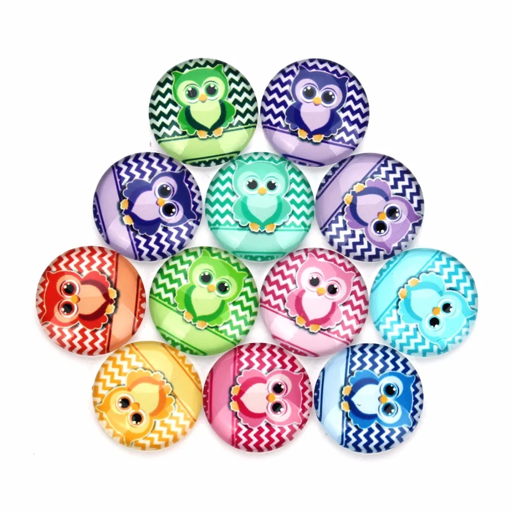 

20pcs Owl Cute Cartoon Patterns 10-35mm Round Blank Flatback Glass Cabochon For DIY Jewelry Making Bracelet Accessories