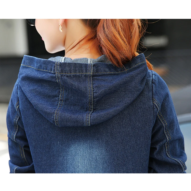 Женская джинсовая куртка с капюшоном Повседневная большого размера S 4XL весна