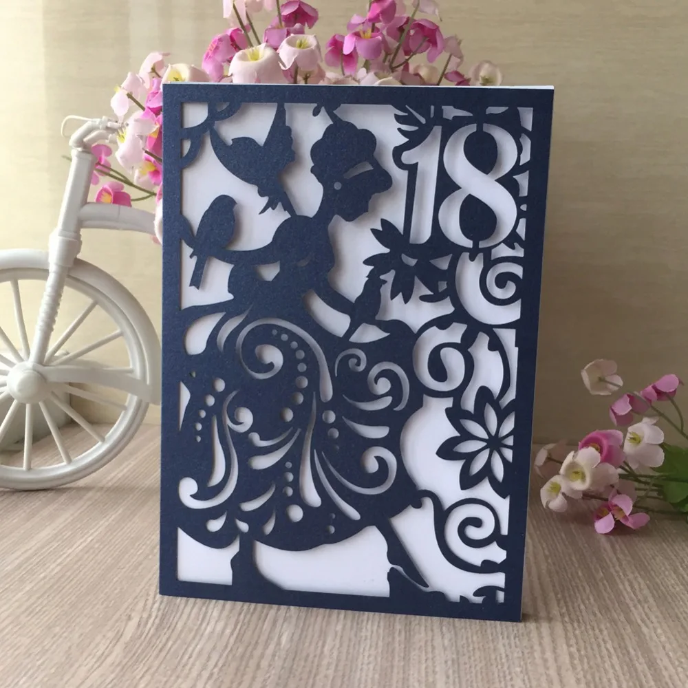 

50Pcs Laser Cut Elegant Pretty Girl Marriage Wedding Invitation Card Customized 18th Birthday Party Invitation Card Suppliers
