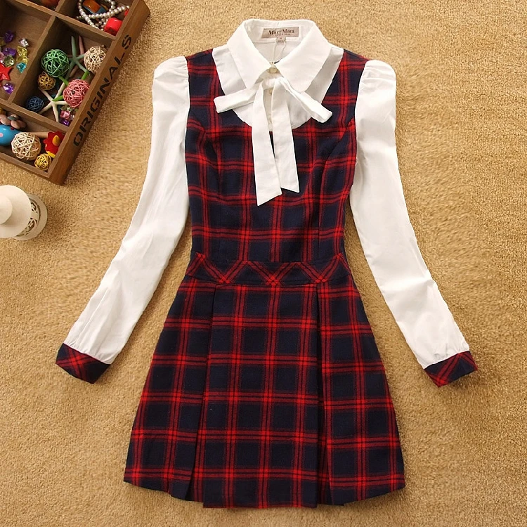 

3 colors Pcs British Style Women's Preppy Style Student Uniform School Uniform Set Long-sleeve Pleated Sailor Dress