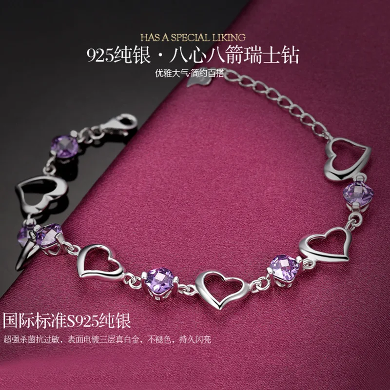 

Fashion Heart Love Bracelet Korean 925 Silver Jewelry Retro-vintage Fashion Crystal Jewelry