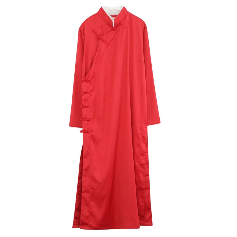Men China Style Casual Long Sleeve Shirt Robe Male Satin Dress Stage Clothing Chinese Kongfu Costumes | Мужская одежда