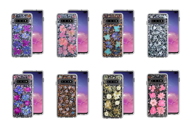 Модный Блестящий Прозрачный чехол из искусственной кожи с высушенным цветком