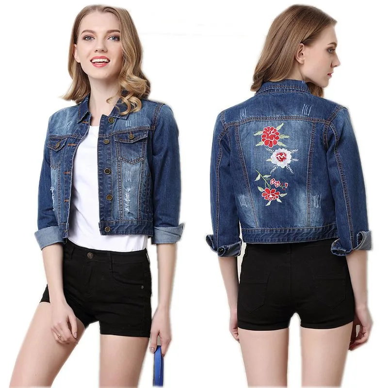 Брендовая Модная Джинсовая куртка для женщин 2017 плюс размер Осенняя ручная