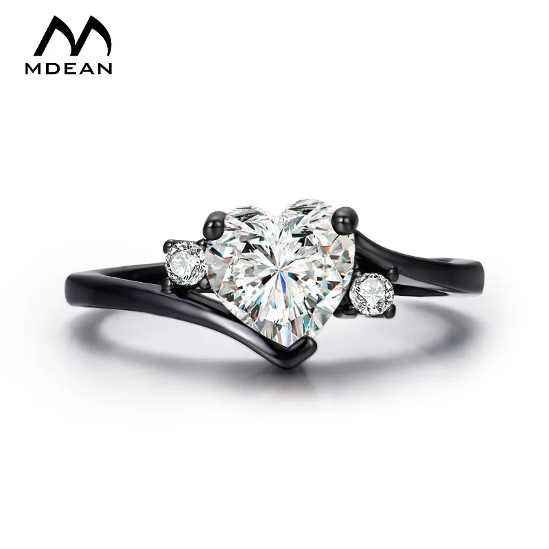 MDEAN Черное золото Цвет Свадебные Кольца для женщин Bijoux кольцо ясно ювелирные