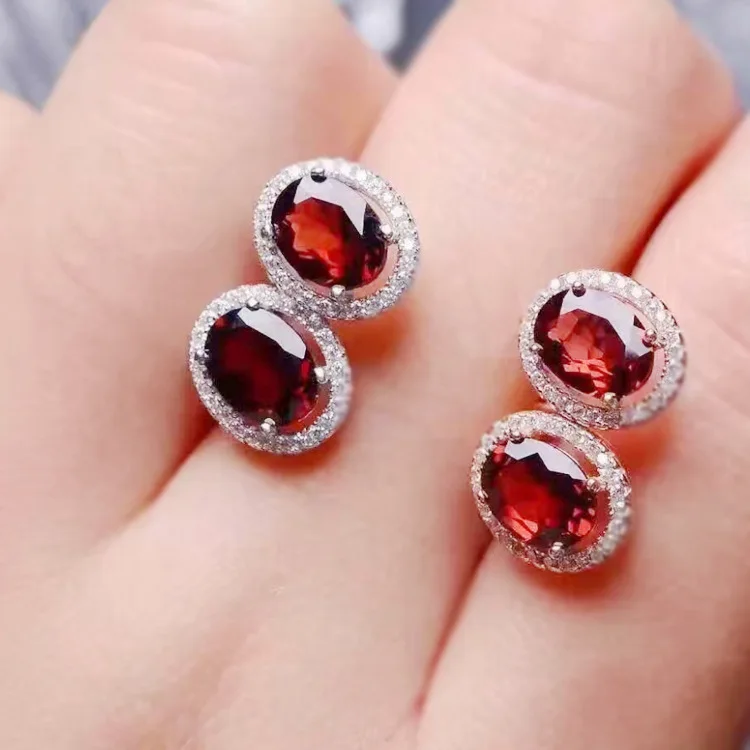 KJJEAXCMY boutique jewels 925 Pure silver inlaid with natural pomegranate stone necklace pendant ring earrings 3 pieces qwert | Украшения и