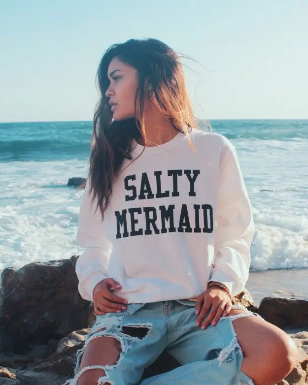 Русалка Salty Русалка Для женщин с длинным рукавом crewneck толстовка Топы корректирующие Повседневное свободные Костюмы Джемпер Пуловер Толстовка битник