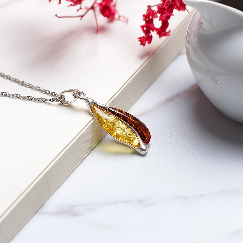 JIUDUO 925 Sterling Silver Amber Pendant Necklace Classic Natural Women's Long Yellow and Red Necklaces | Украшения и