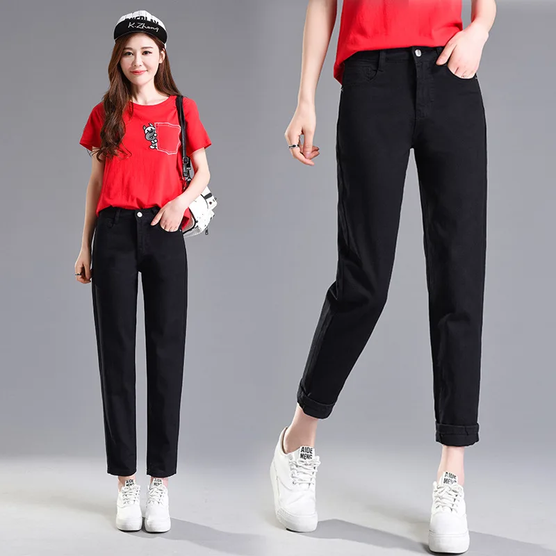 Женские повседневные Прямые джинсы с высокой талией синие свободного покроя