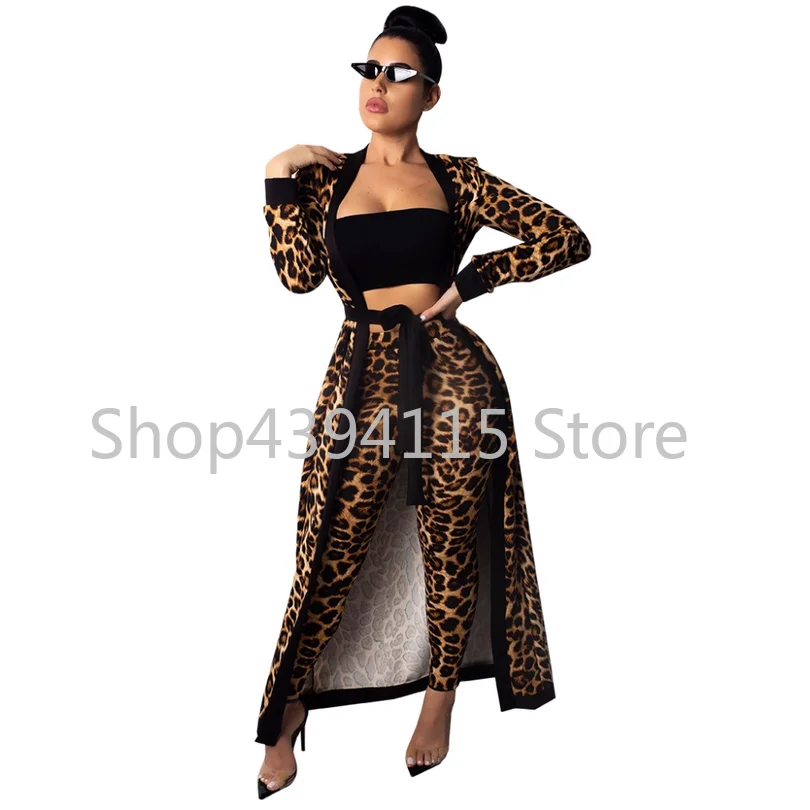 2018 зимние спортивные костюмы женский леопардовый принт пальто + карандаш брюки