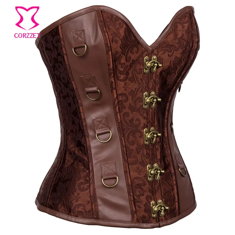 Коричневый винтажный корсет и бюстье готический со стальными косточками одежда