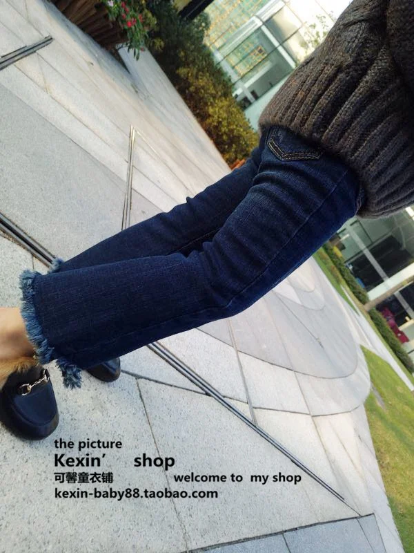2017 зимние ботинки для маленьких девочек штаны джинсы бархатные эластичные
