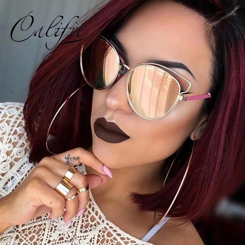 CALIFIT классические Серебристые зеркальные солнцезащитные очки кошачий глаз для