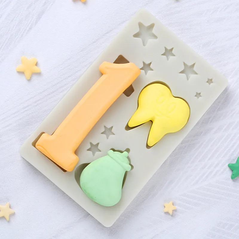 

New silicone cake mold cartoon number star tooth dollar letter silicone sugar cake decoration baking tool Chocolate Mold