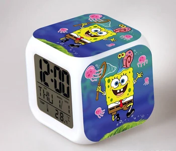 SpongeBob светодиодный Будильник 7 цветов светящийся большой экран цифровой детский будильник подарок на день рождения многофункциональные сенсорные часы - Цвет: Небесно-голубой
