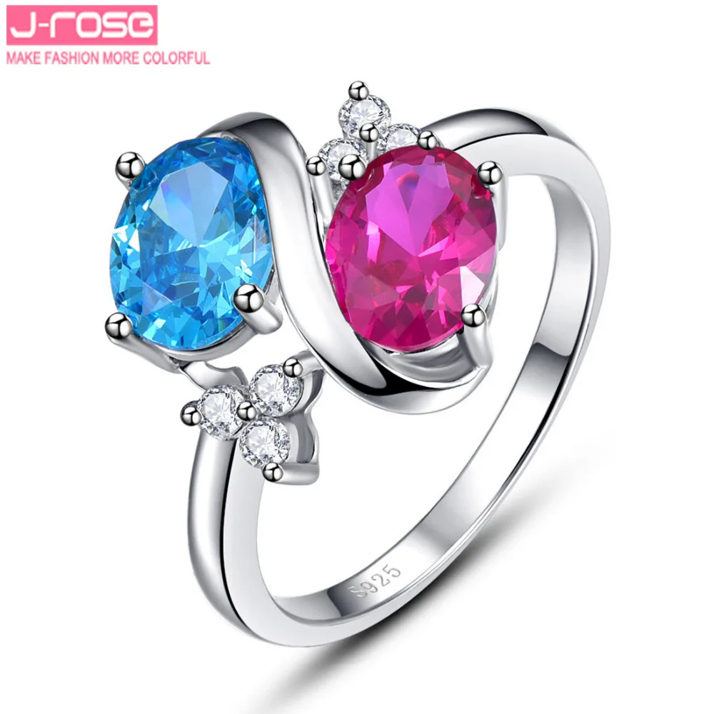 Jrose огромный 2.45CT овальный вырез 2 S стиль красный и швейцарский синий CZ 100% Серебро