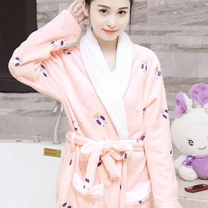 Women Pajama Мягкий женский халат, зимний теплый халат из кораллового флиса, женская ночная рубашка, кимоно, цветочный халат, одежда для сна, домашняя одежда - Цвет: Women Pajama