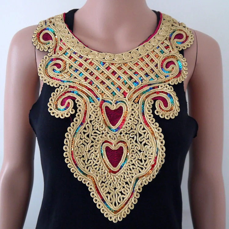 1 шт. золотой воротник серебряное ремесло венецианские блестки Цветочная вышитая