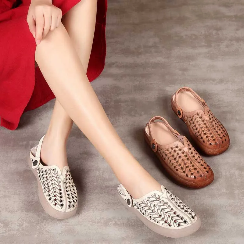 Мюли женские кожаные летние шлепанцы из натуральной кожи на плоской подошве с