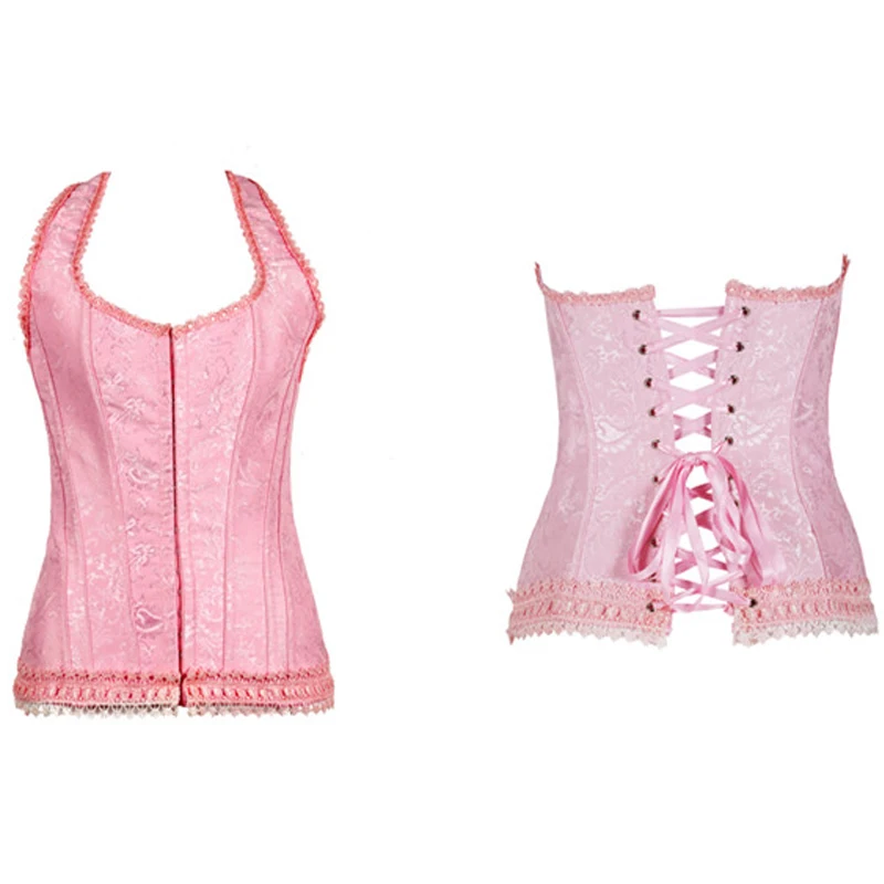 Корсет на молнии спереди розовый топ с лямкой шее большие размеры нижнее белье