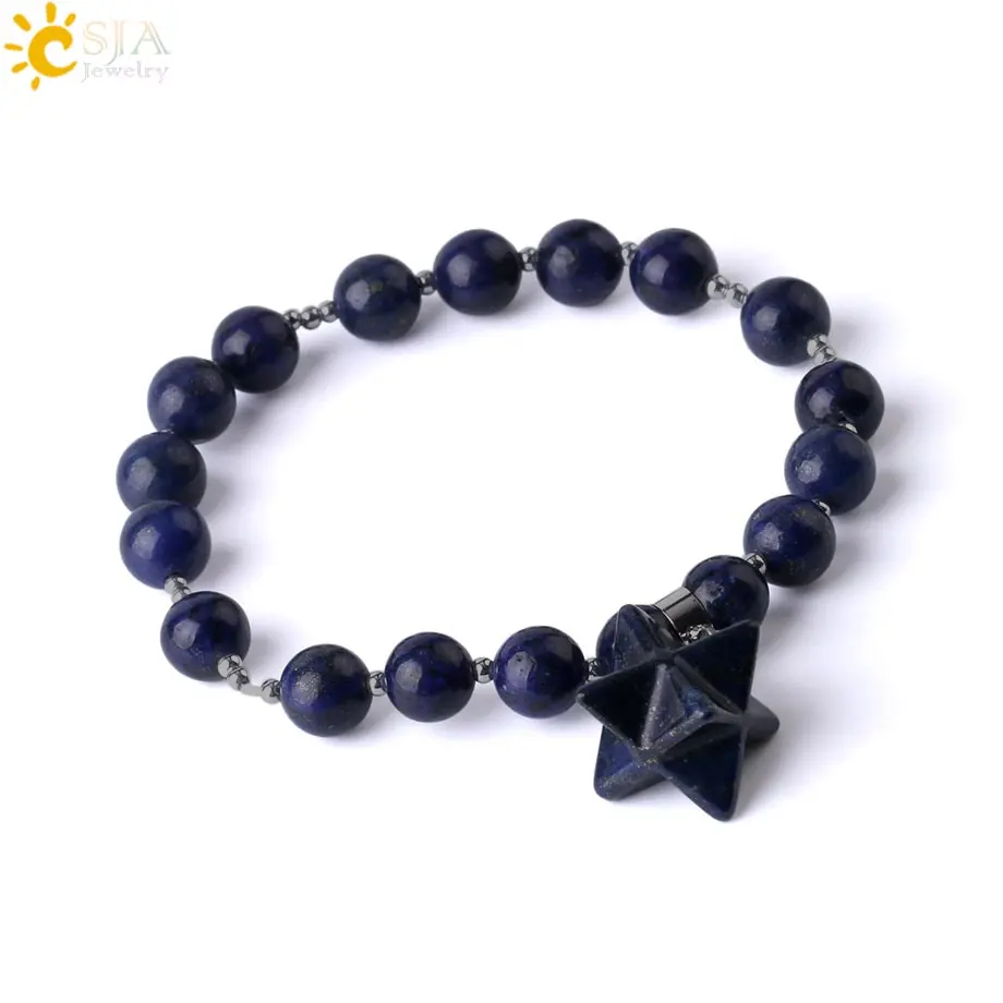 Lapis CSJA Merkaba энергетические браслеты Тигровый глаз розовый кварц Lapis натуральный камень эластичные очаровательные браслеты целебные ювелирные изделия для женщин мужчин F776 - Окраска металла: Lapis