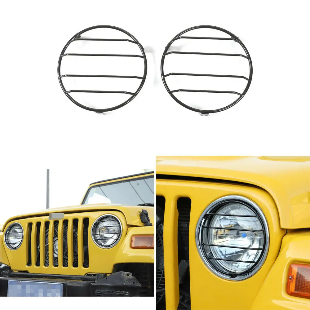 

Front Headlight Lamp Guard Protector Cover Trim Metal for Jeep Wrangler TJ 1997+