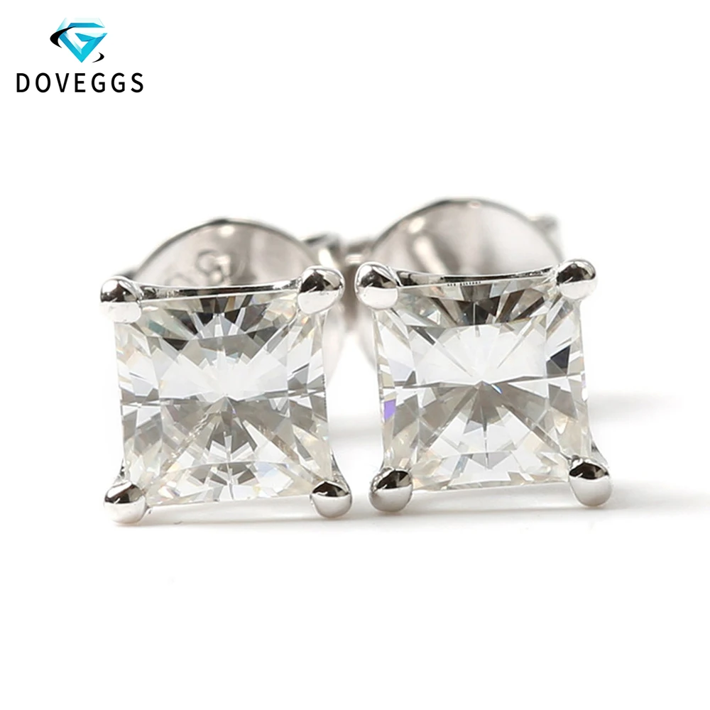 DovEggs 4.5mm Princess Cut Moissanite Solid 14K 585 White Gold Stud Earrings for Women Party Screw Back | Украшения и аксессуары