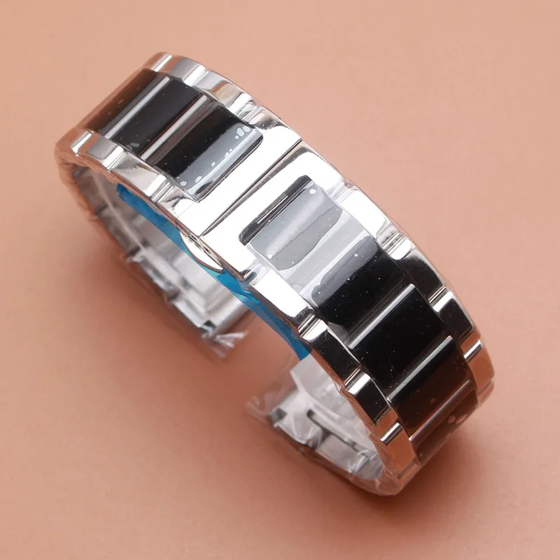 Silver With Black Watchband Bracelet Strap 18mm 20mm 22mm 23mm High Quality Metal Stainless steel Watch Band for Men Women Hours | Наручные